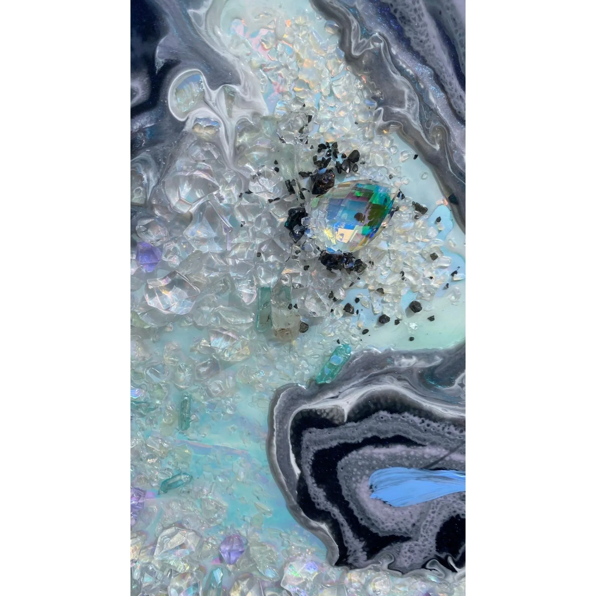 Light Blue Geode Landscape Crystal Artwork with quartz