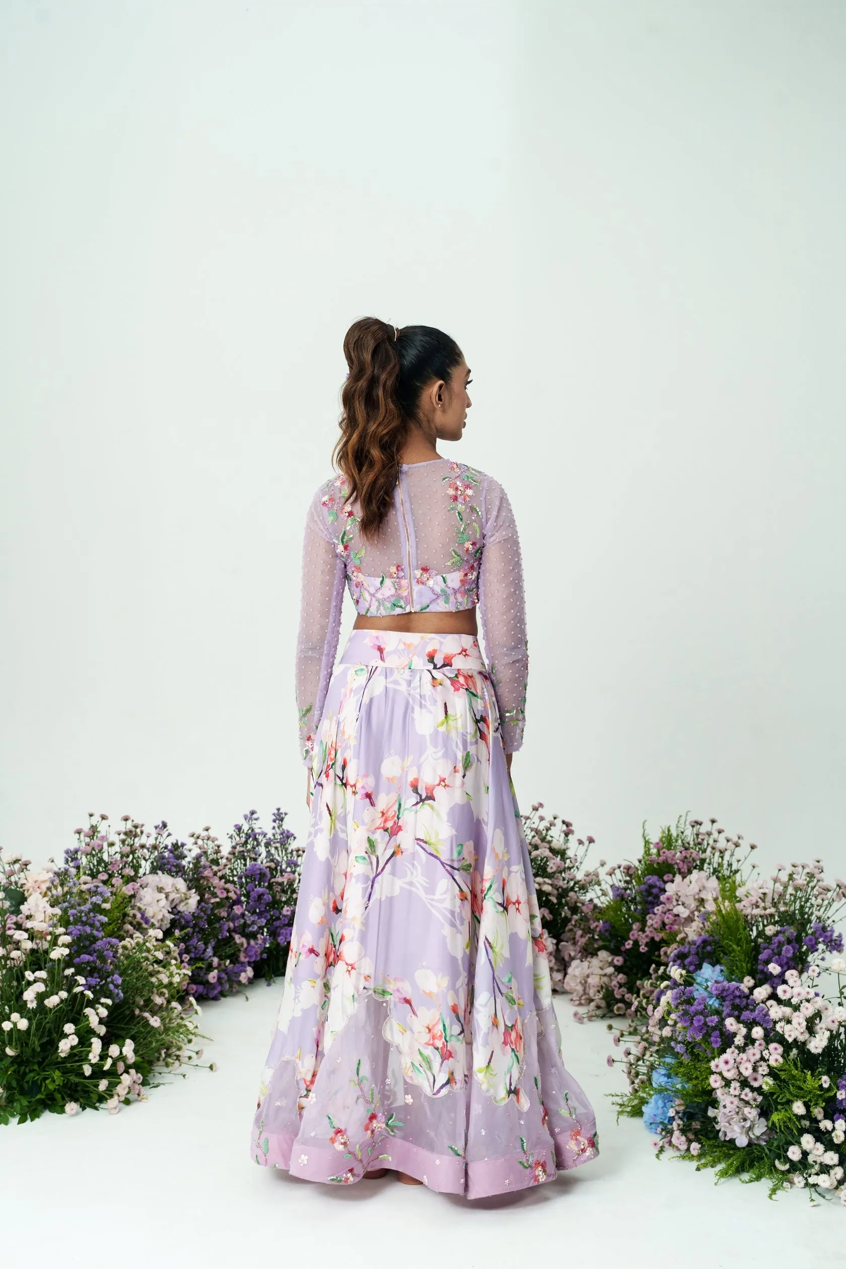 Lilium-Hand Embroidered Lilac Lehenga Set