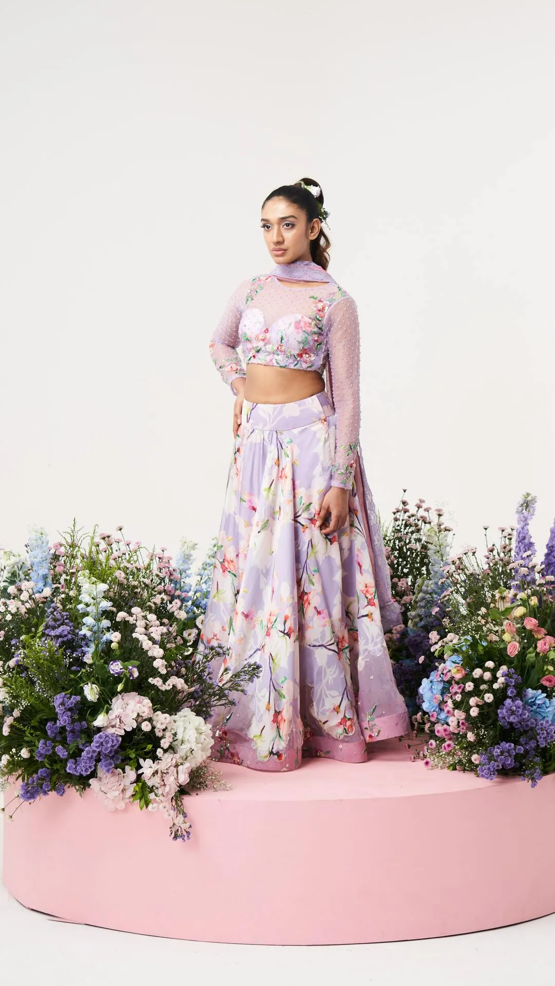 Lilium-Hand Embroidered Lilac Lehenga Set