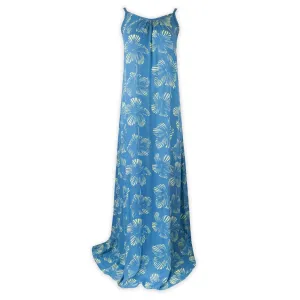 Long Bali Dress with Hibiscus Print- Palace Blue & Nile Green