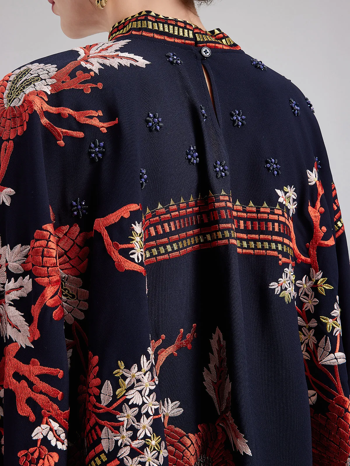 Magpie Embroidered Chinese-Inspired Cape Blouses