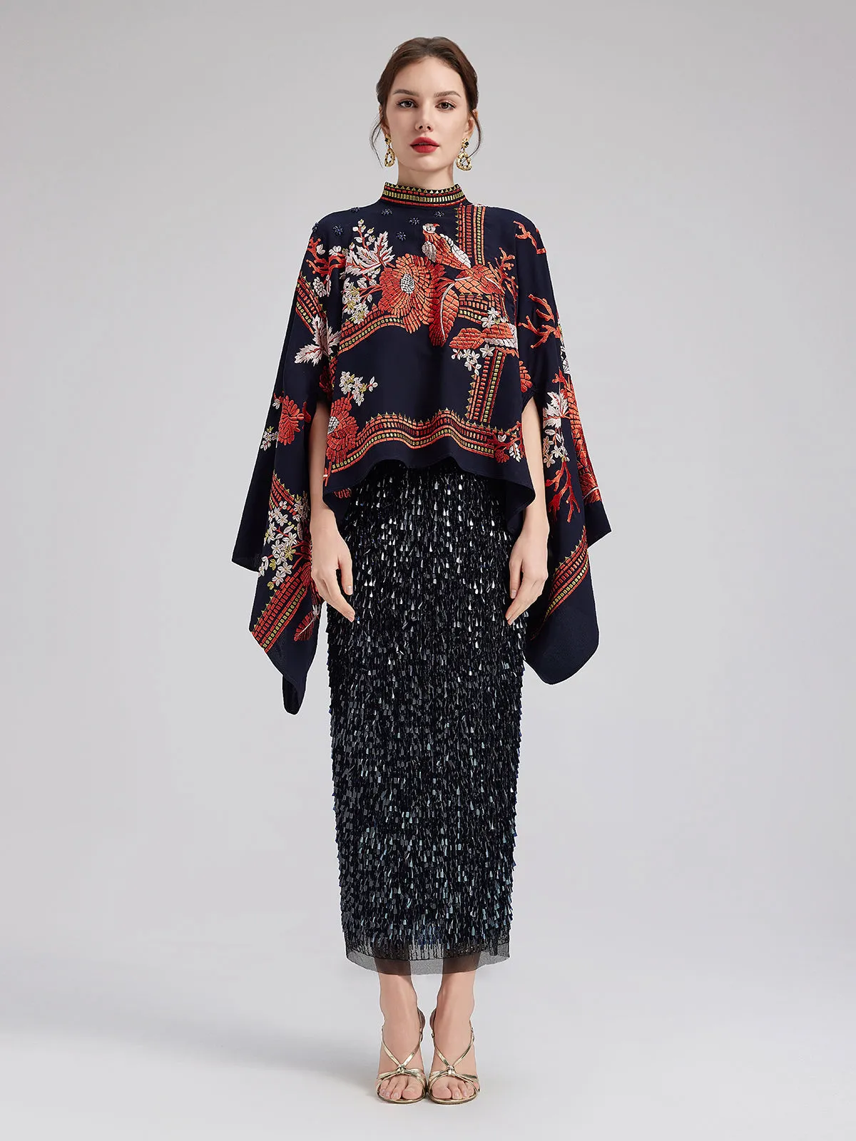 Magpie Embroidered Chinese-Inspired Cape Blouses