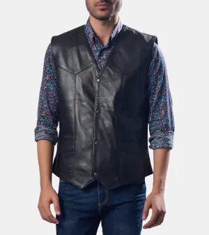 Marcel Men's Black Leather Vest