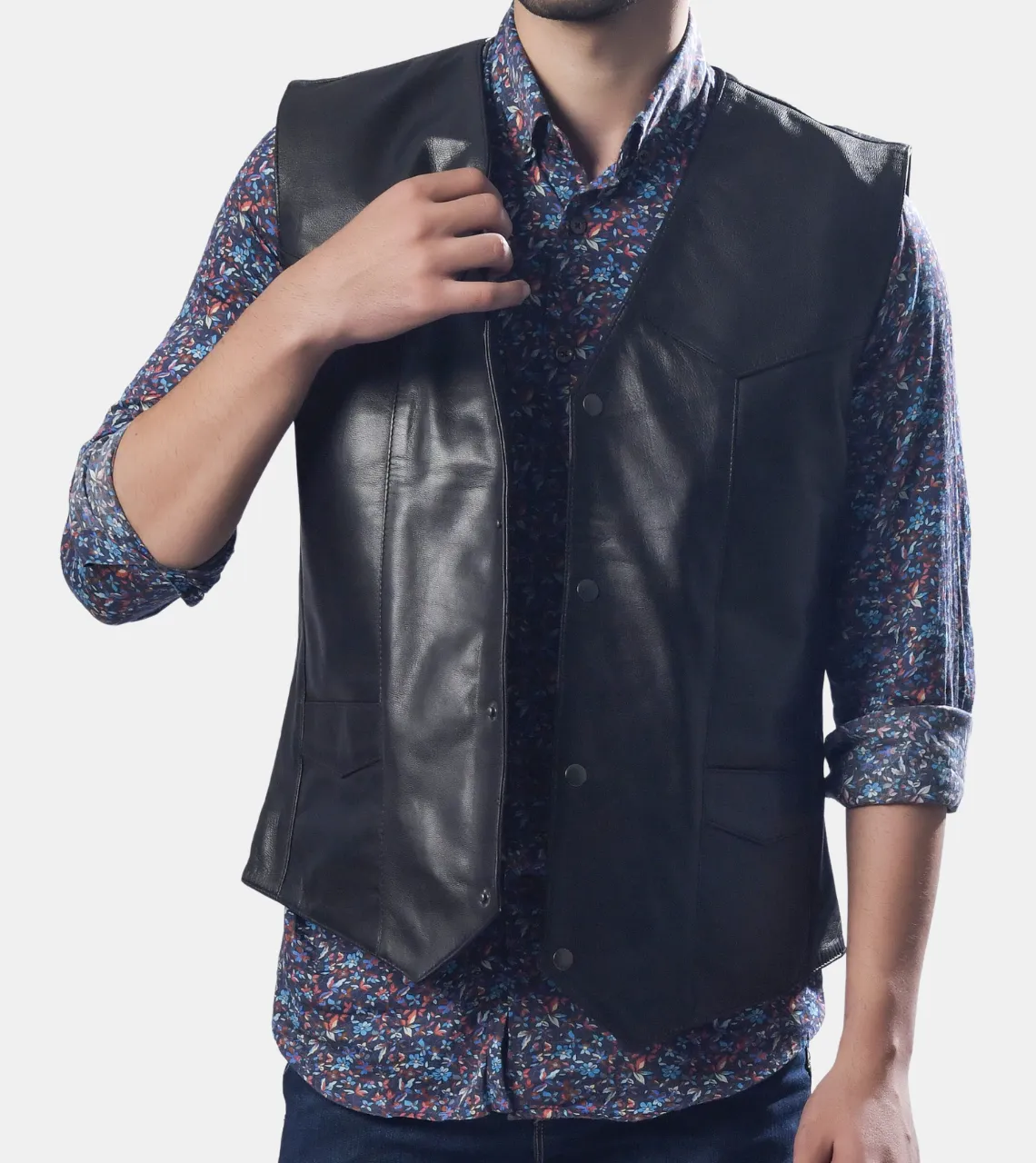 Marcel Men's Black Leather Vest