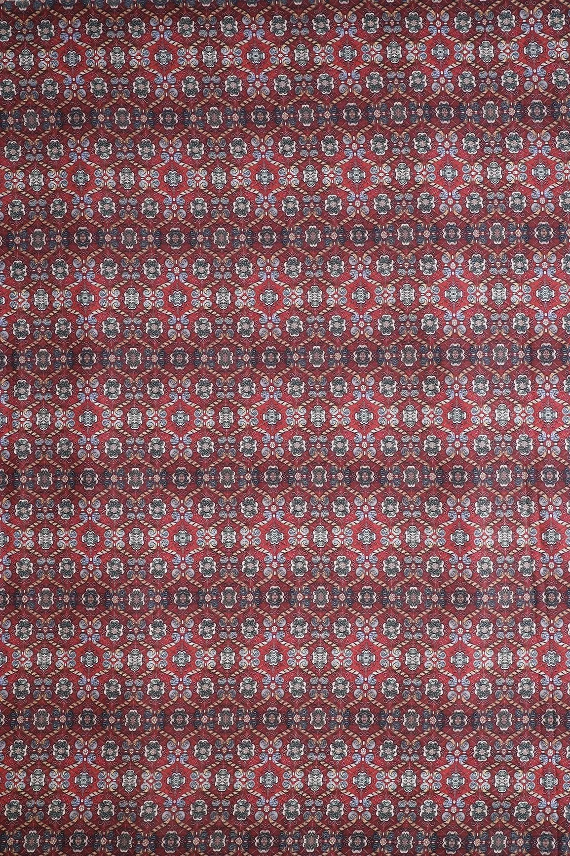 Maroon Trellis Pattern Digital Print On Heavy Multi Polyester Fabric