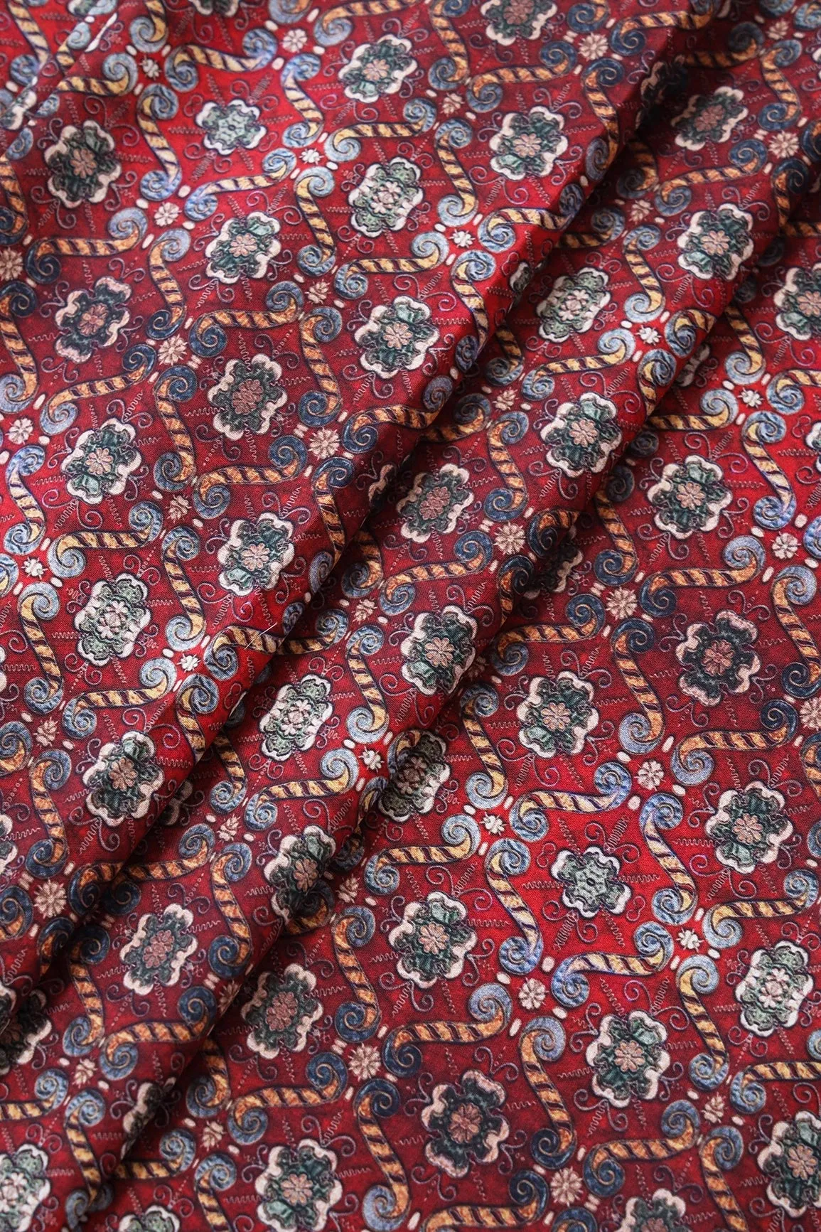 Maroon Trellis Pattern Digital Print On Heavy Multi Polyester Fabric