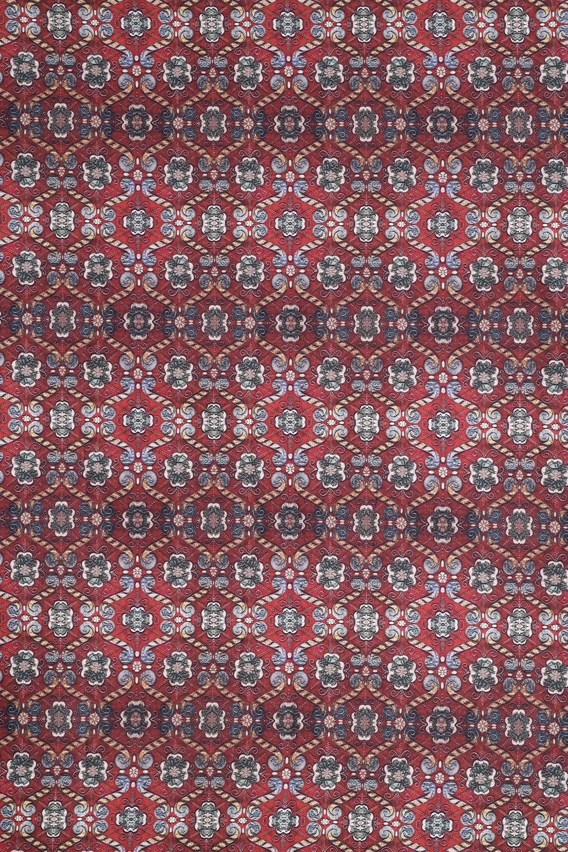 Maroon Trellis Pattern Digital Print On Heavy Multi Polyester Fabric