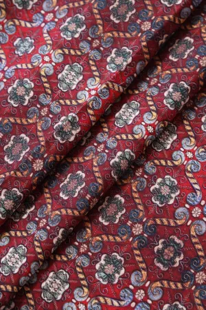 Maroon Trellis Pattern Digital Print On Heavy Multi Polyester Fabric