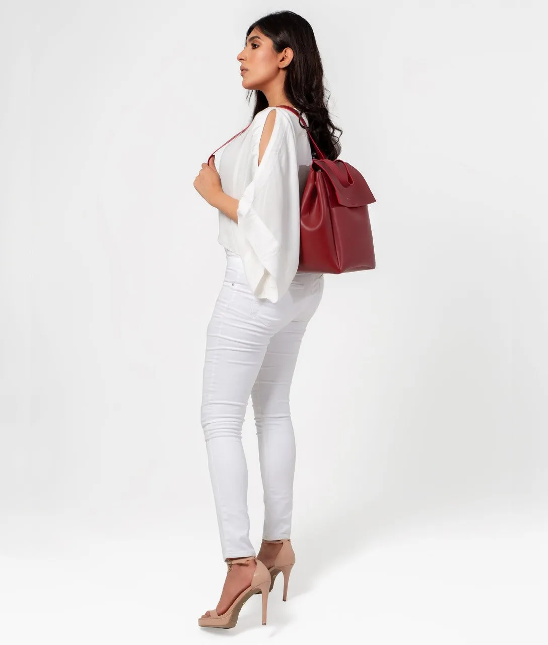 Maroon Women Leather Backpacks 557