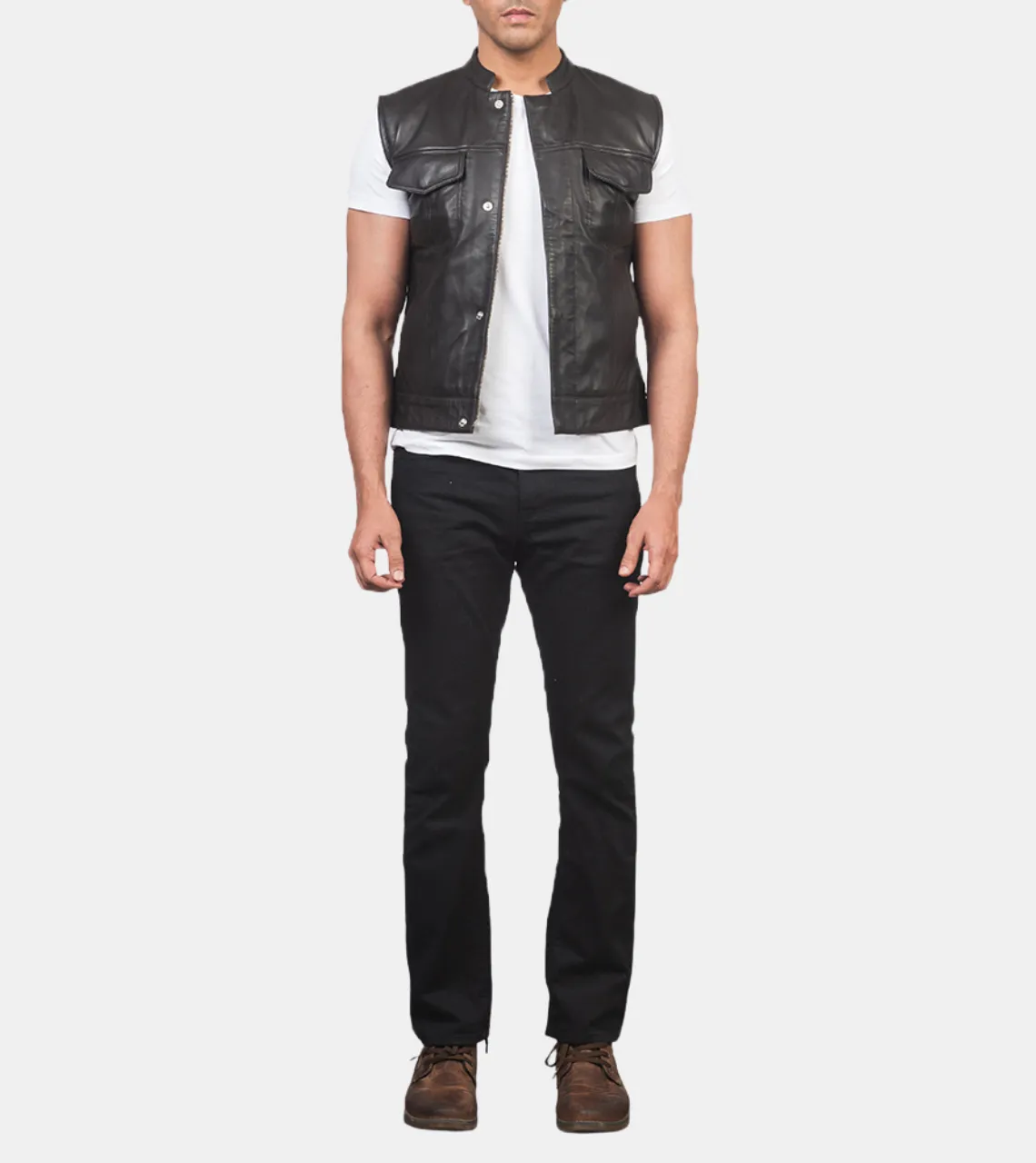 Marven Men's Black Leather Vest