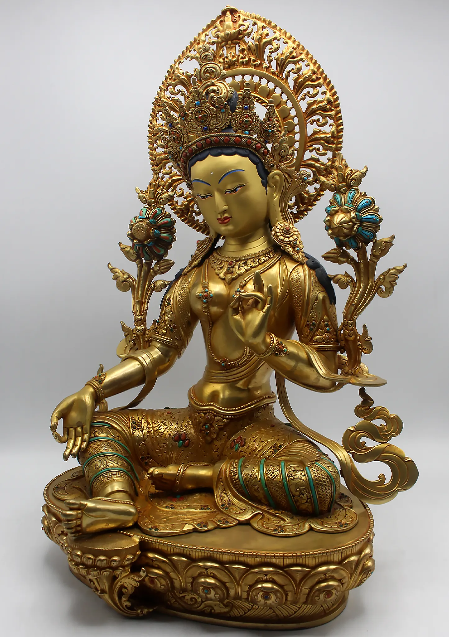 Masterarts 24 K Gold Green Tara 21"H Sculpture Buddhist Deity