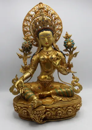 Masterarts 24 K Gold Green Tara 21"H Sculpture Buddhist Deity