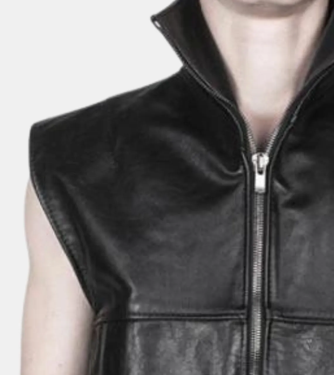 Maverick Men's Black Leather Vest