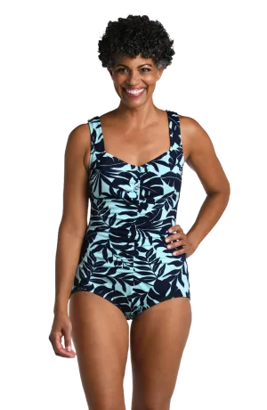 Maxine Of Hollywood Printed Spa Girl Leg One Piece Swimsuit - Hawaiian Breeze