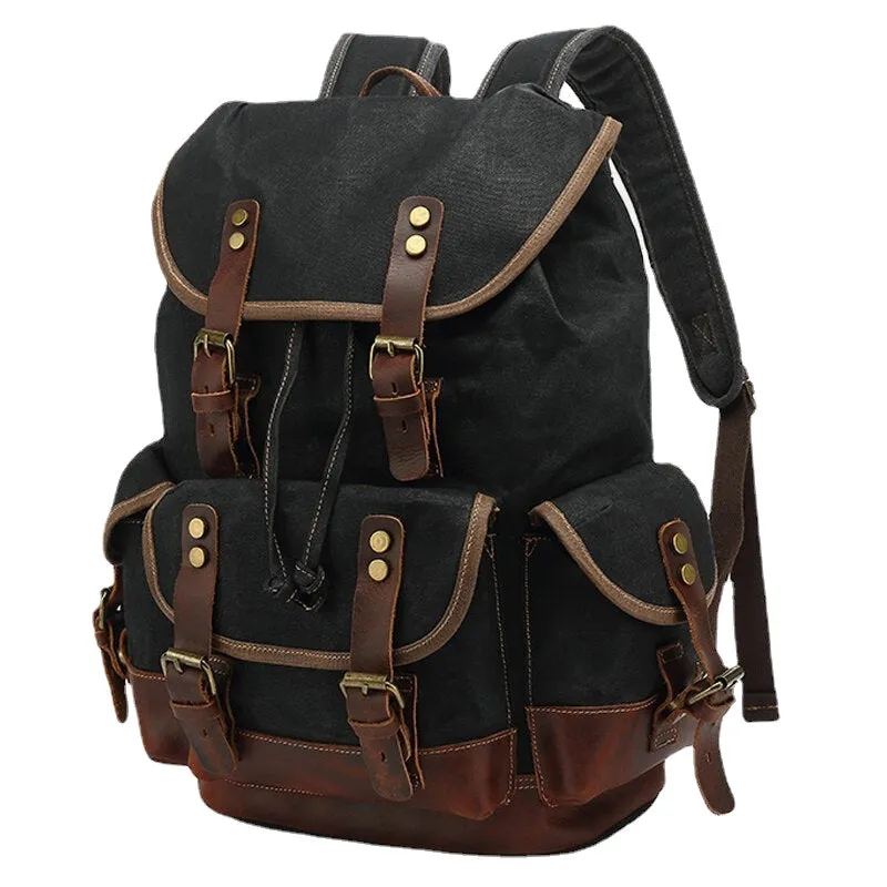 Men Vintage Canvas Leather Wear-resistant Anti-theft Waterproof Backpack Leisure Travel Bag