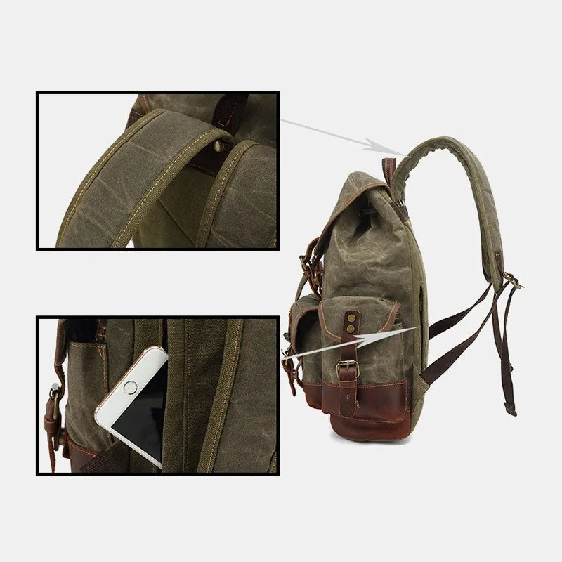 Men Vintage Canvas Leather Wear-resistant Anti-theft Waterproof Backpack Leisure Travel Bag