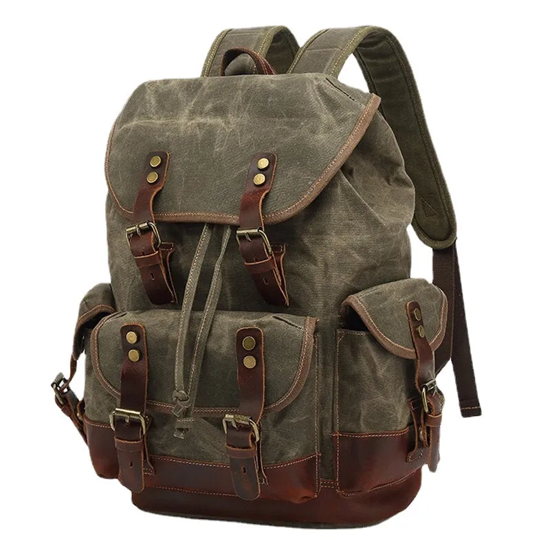 Men Vintage Canvas Leather Wear-resistant Anti-theft Waterproof Backpack Leisure Travel Bag