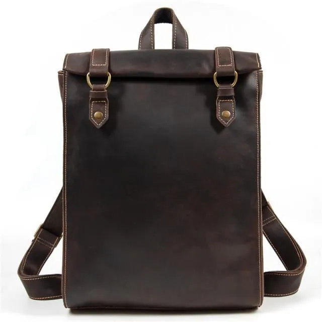 Mens Brown Leather Backpack With 16In Laptop Capacity -...