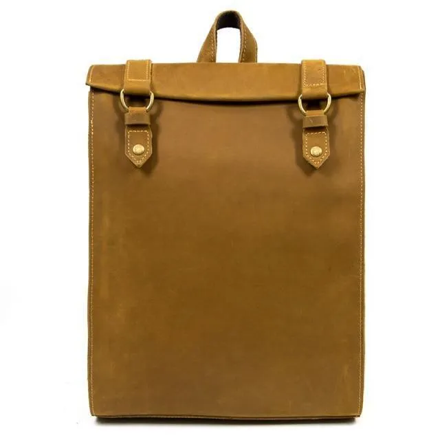 Mens Brown Leather Backpack With 16In Laptop Capacity -...