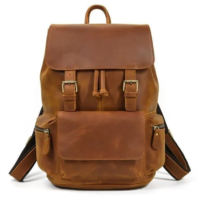 Mens Brown Leather Backpack With 16In Laptop Capacity -...