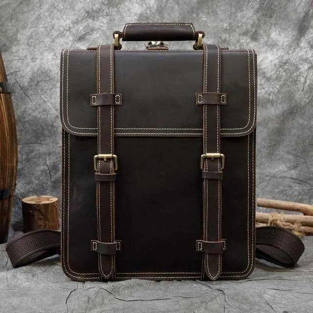 Mens Brown Leather Backpack With 16In Laptop Capacity -...