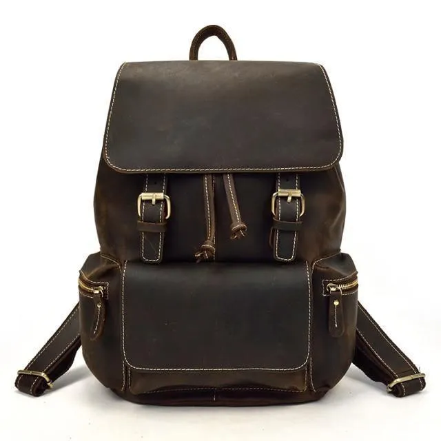 Mens Brown Leather Backpack With 16In Laptop Capacity -...