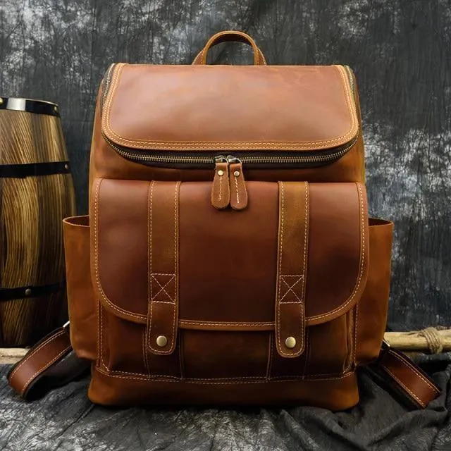 Mens Brown Leather Backpack With 16In Laptop Capacity -...