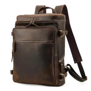 Mens Brown Leather Backpack With 16In Laptop Capacity -...