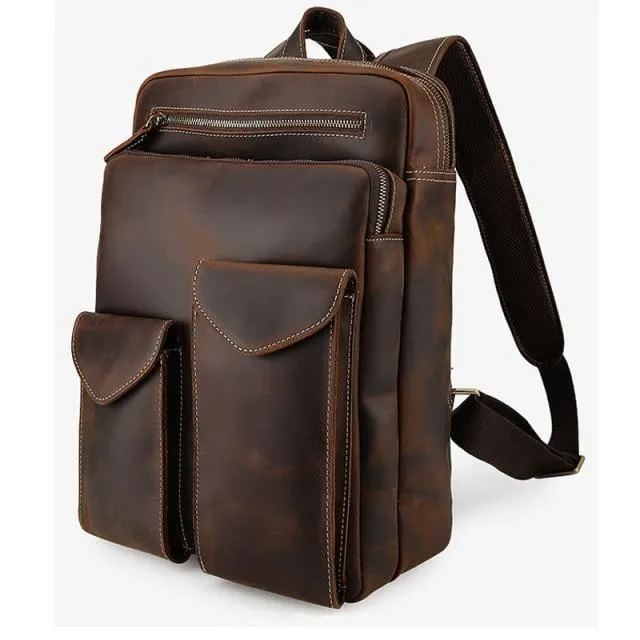 Mens Brown Leather Backpack With 16In Laptop Capacity -...