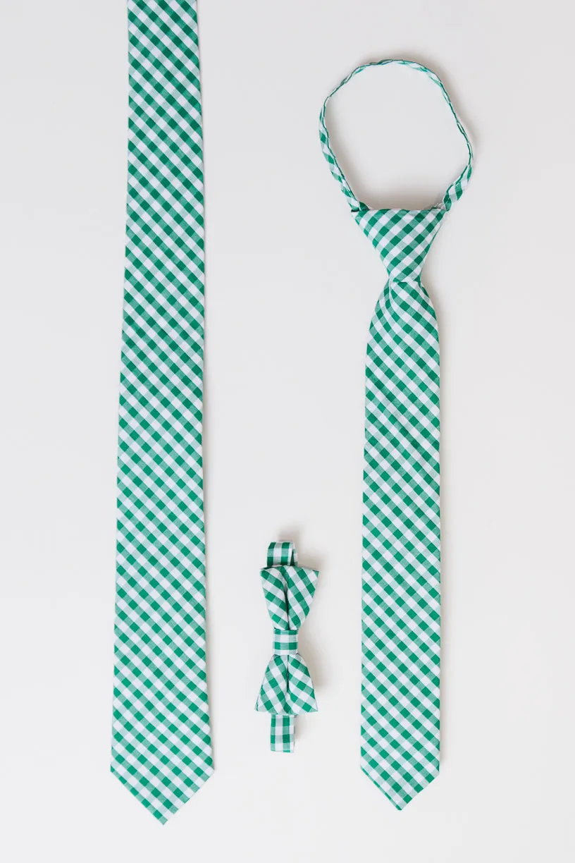 Mens Max Tie in Green Gingham - FINAL SALE