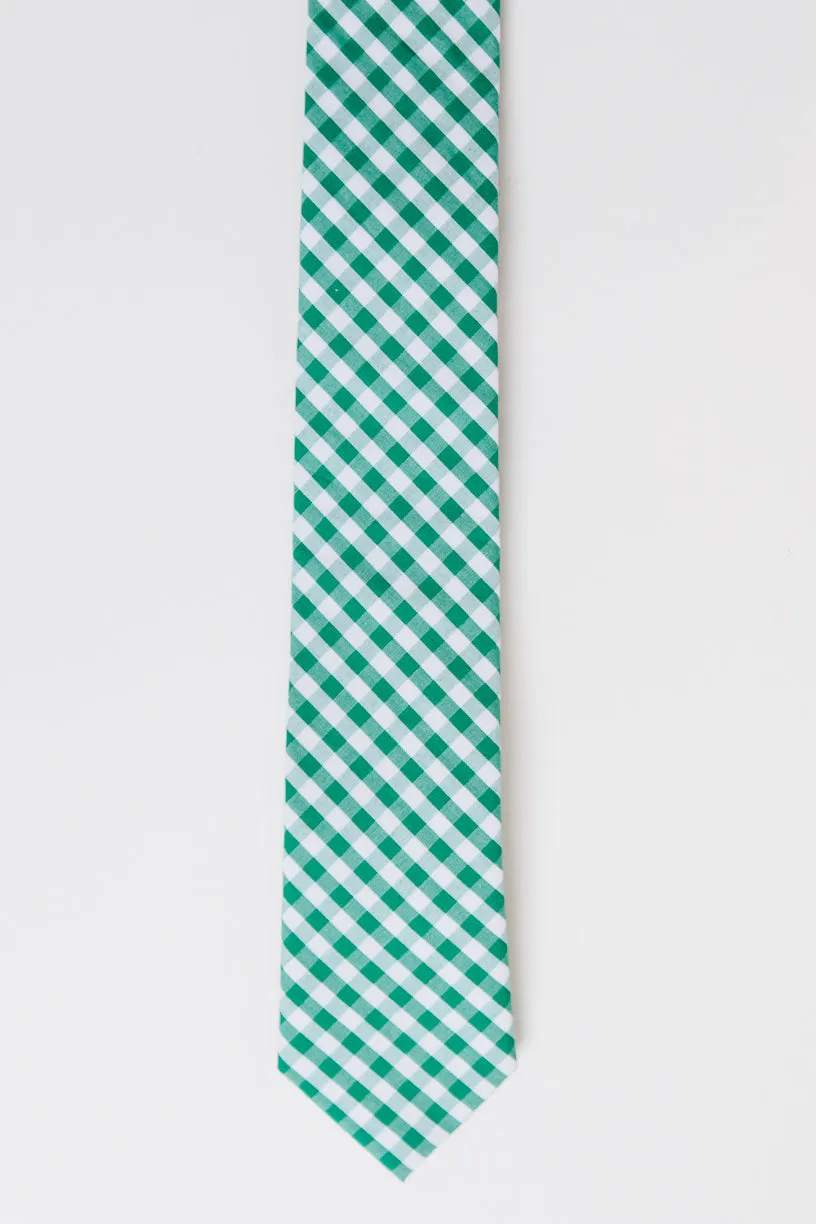 Mens Max Tie in Green Gingham - FINAL SALE