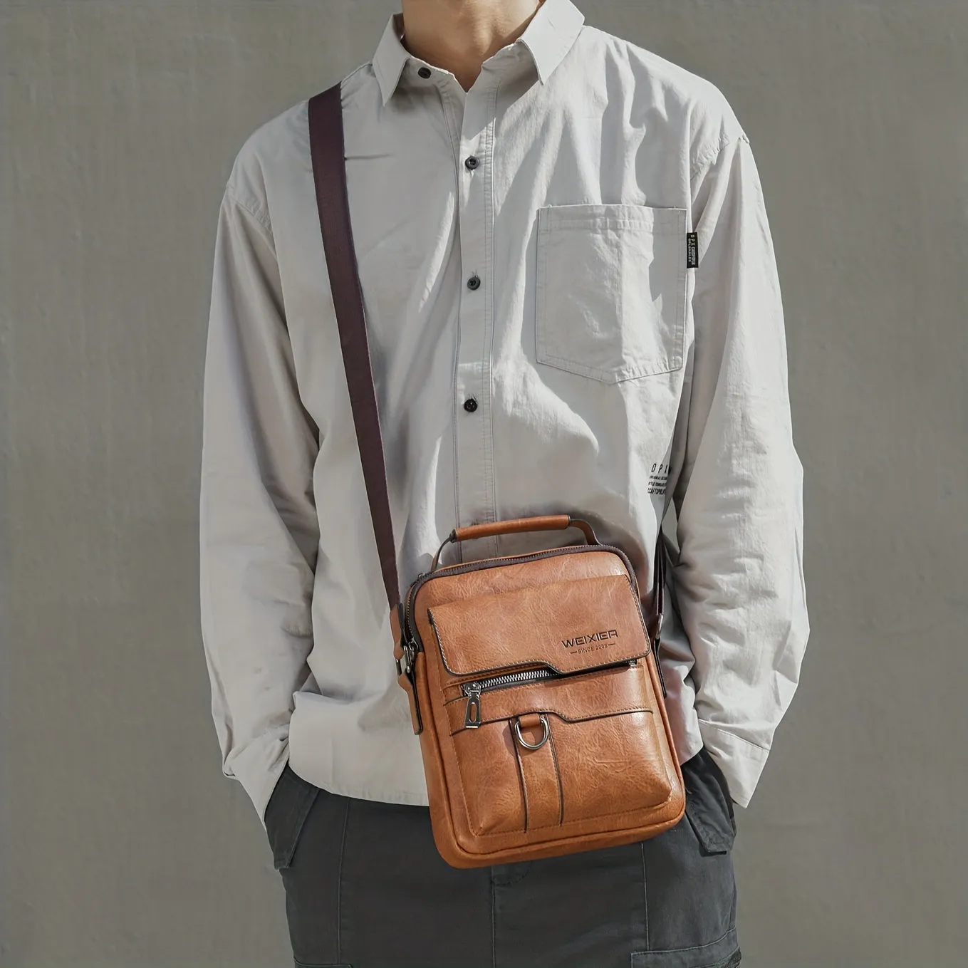 Men's PU Leather Crossbody Messenger Bag with Card Holder