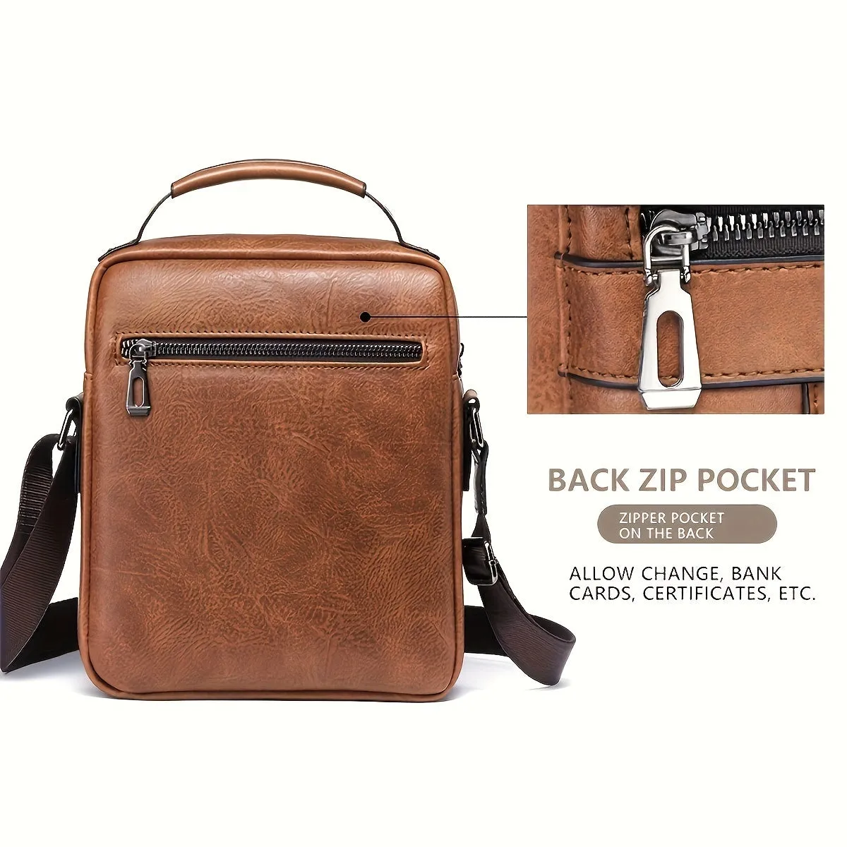 Men's PU Leather Crossbody Messenger Bag with Card Holder