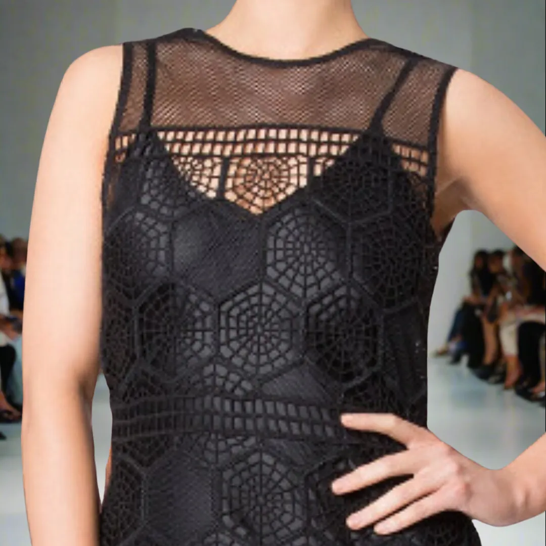 Mesh Panel Embroidered Dress