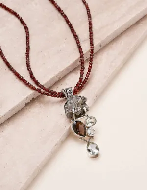 Meteorite Nugget and Garnet Bead Necklace - One of a Kind