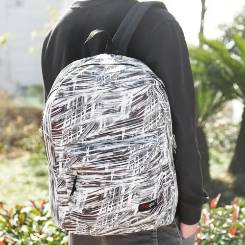 MGgear 17-inch Black & White Abstract Pattern School Backpack