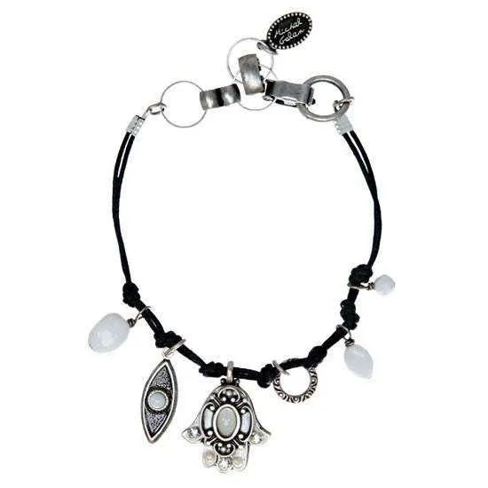 Michal Golan Silver and White Hamsa and Evil Eye Bracelet