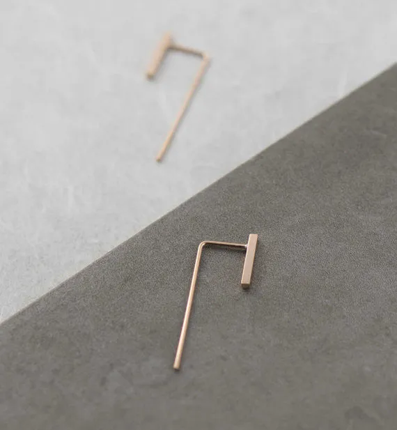 Minimalistic slim bar earrings N°11 in silver or rose gold plated silver