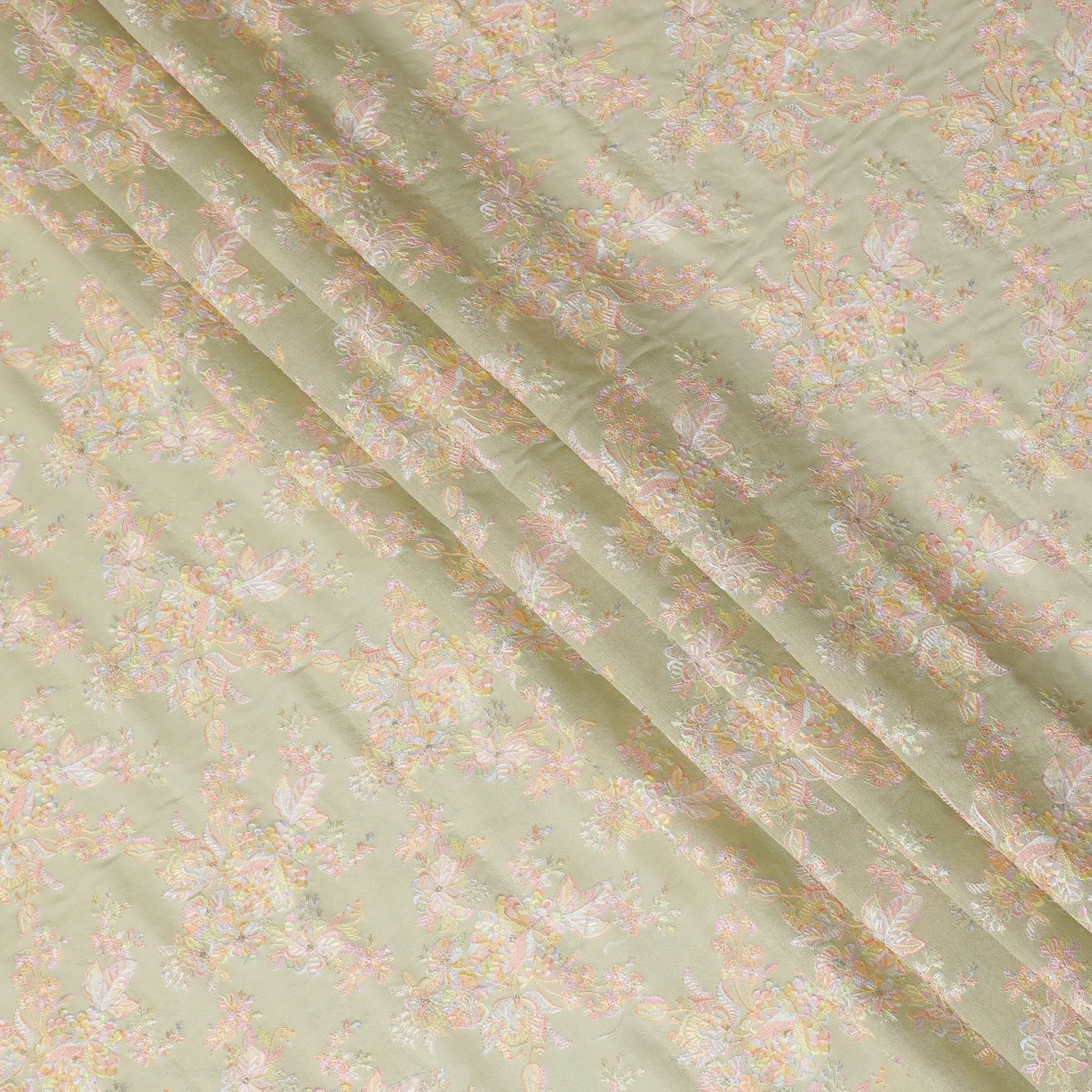 Mint green Embroidered Premium Tussar Silk Fabric, 110cm Wide â€“ Traditional Indian Textile-D17682