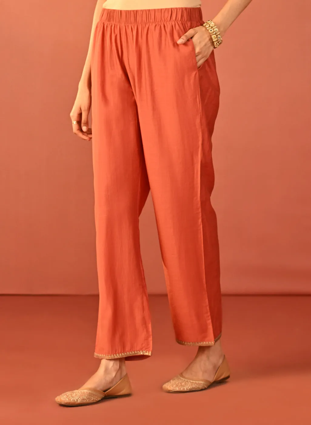 Mohiba Orange Embroidered Co-ord Set for Women