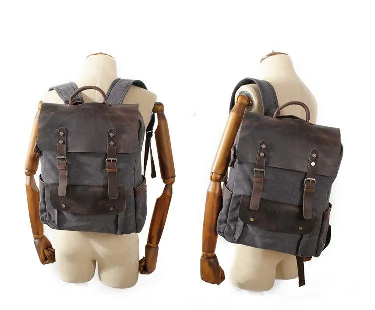 MROYALE™ Men's Vintage Multifunction Leather Canvas Laptop Backpack