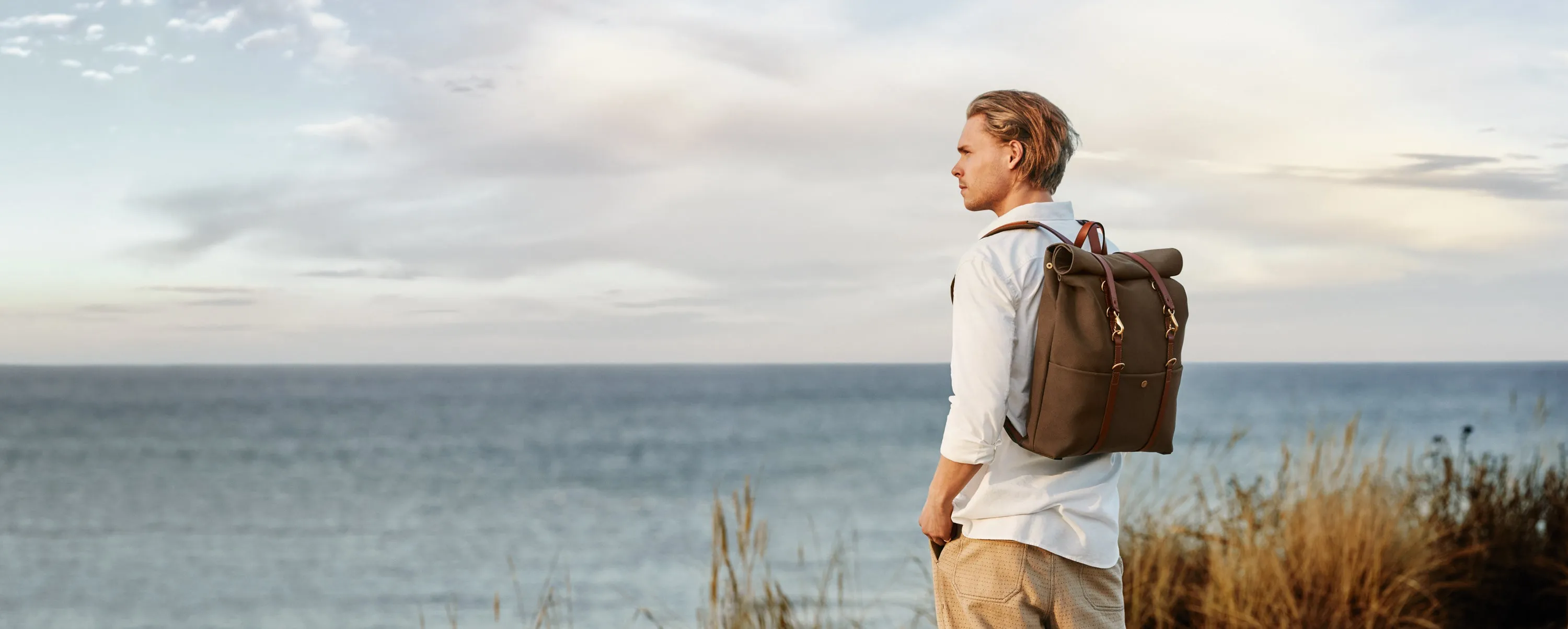 M/S Backpack - Grand Herringbone/Cuoio