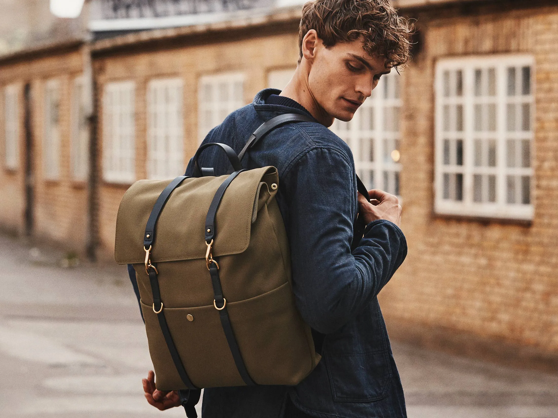 M/S Backpack - Grand Herringbone/Cuoio