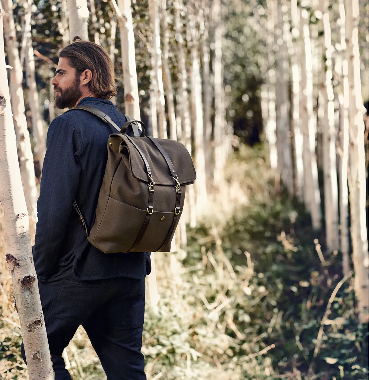 M/S Backpack - Grand Herringbone/Cuoio