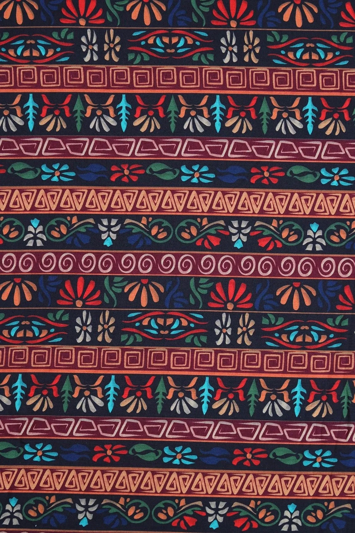 Multi Color Traditional Pattern Digital Print On Heavy Multi Polyester Fabric