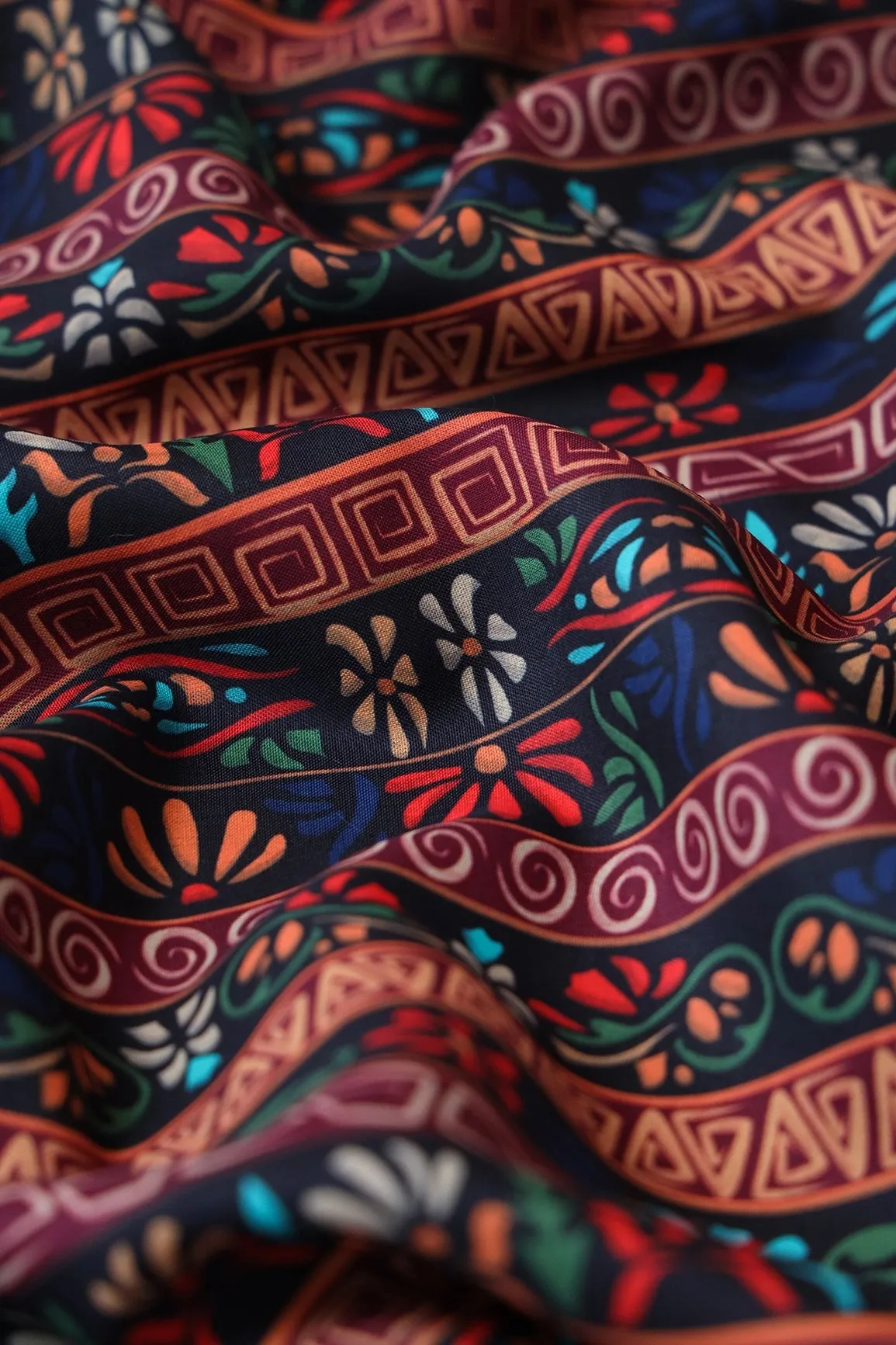 Multi Color Traditional Pattern Digital Print On Heavy Multi Polyester Fabric