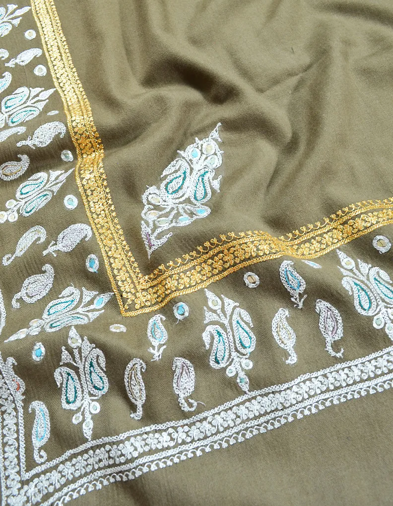 natural tilla embroidery pashmina shawl 8606