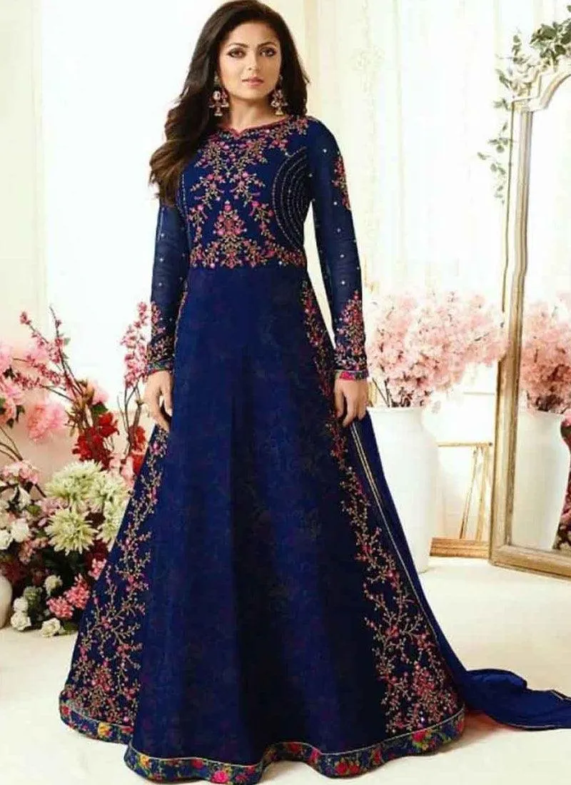 Navy Blue Heavy Embroidered Designer Salwar Kameez Suit