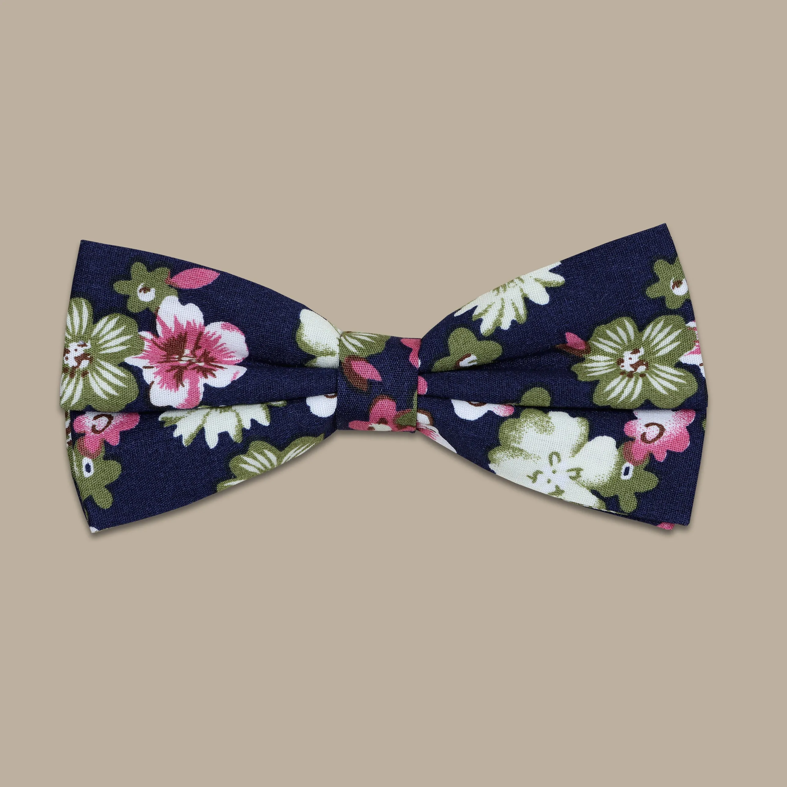 Navy Bowtie with Green Flower Print: