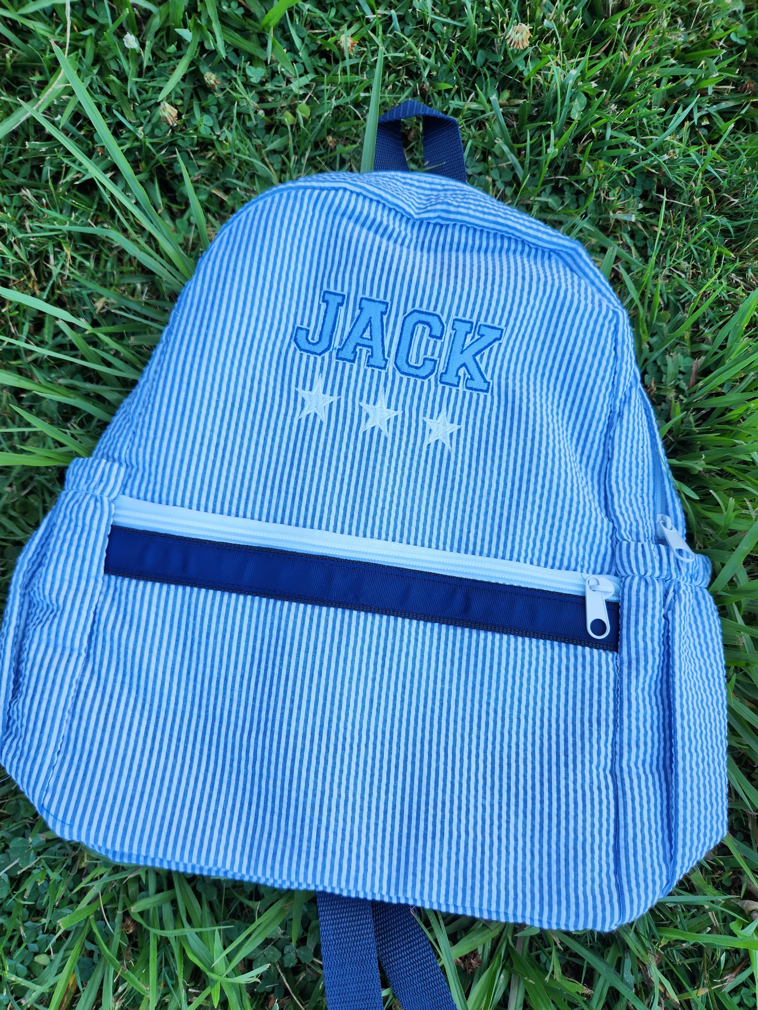 Navy Seersucker Backpack